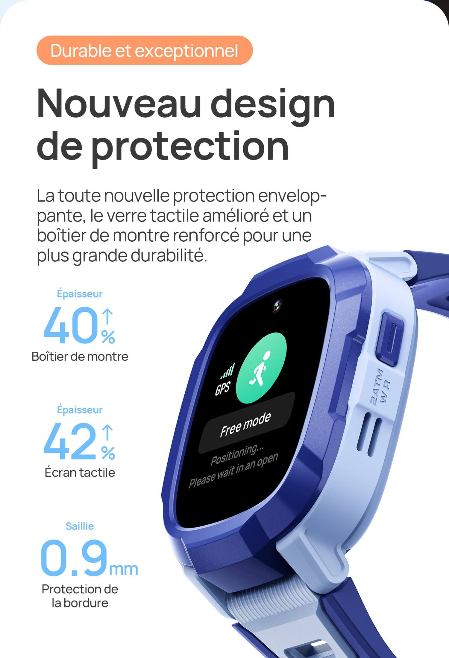 Nouveau design de protection.
Durable et exceptionnel.
La toute nouvelle protection enveloppante, le verre tactile amélioré et un boîtier de montre renforcé pour une plus grande durabilité.