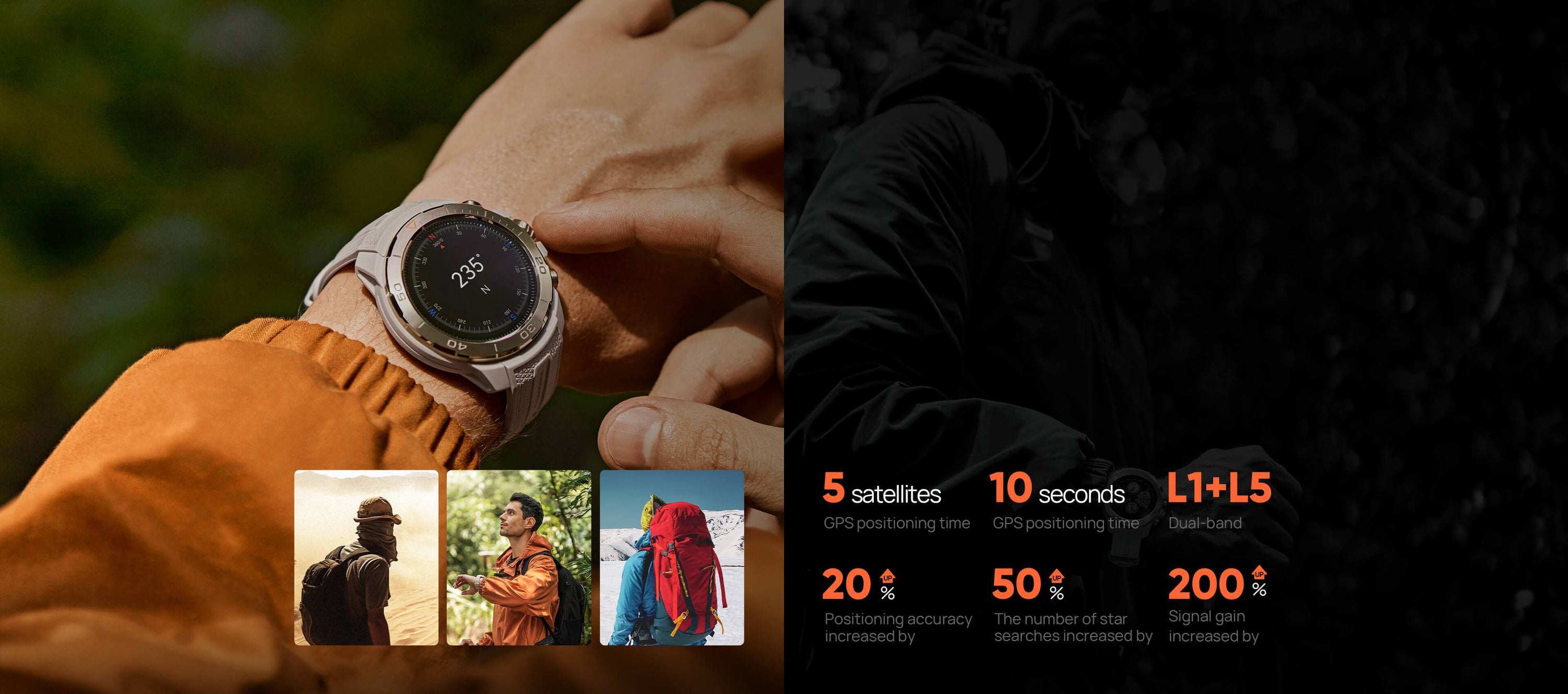 Five-satellites Dual-frequency Accurate Positioning
Built-in dual-frequency GNSS positioning chip, it supports L1+L5 GPS bands, which not only provides a wide signal range and high energy efficiency, but also makes distances and routes more accurate.